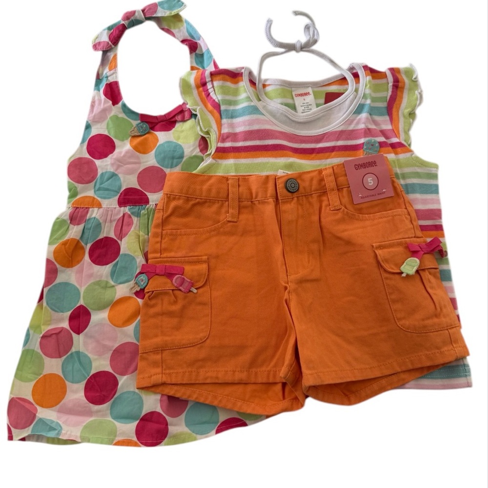 Colorful Striped Top and Orange Shorts Set